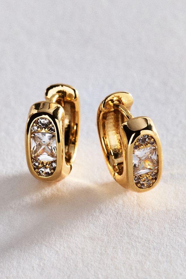 By Anthropologie Matchbox Crystal Huggie Hoop Earrings #1