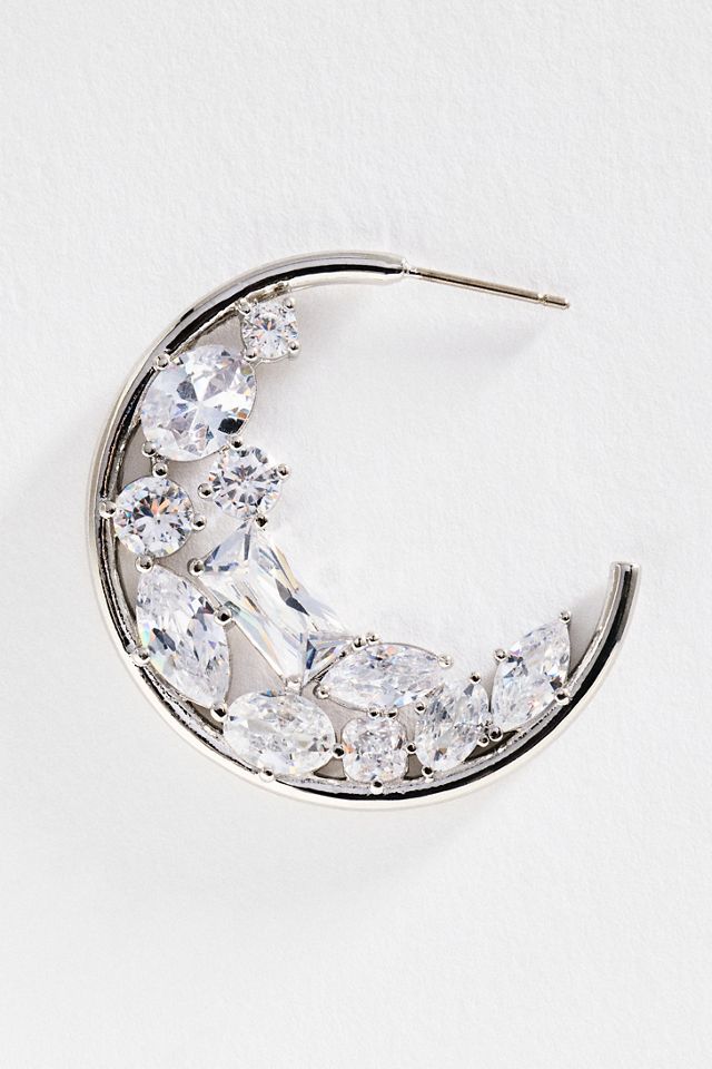 By Anthropologie Crystal Cluster Crescent Hoop Earrings #1