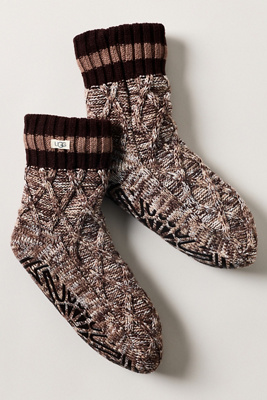 Ugg Deedee Fleece Lined Crew Gripper Socks In Brown