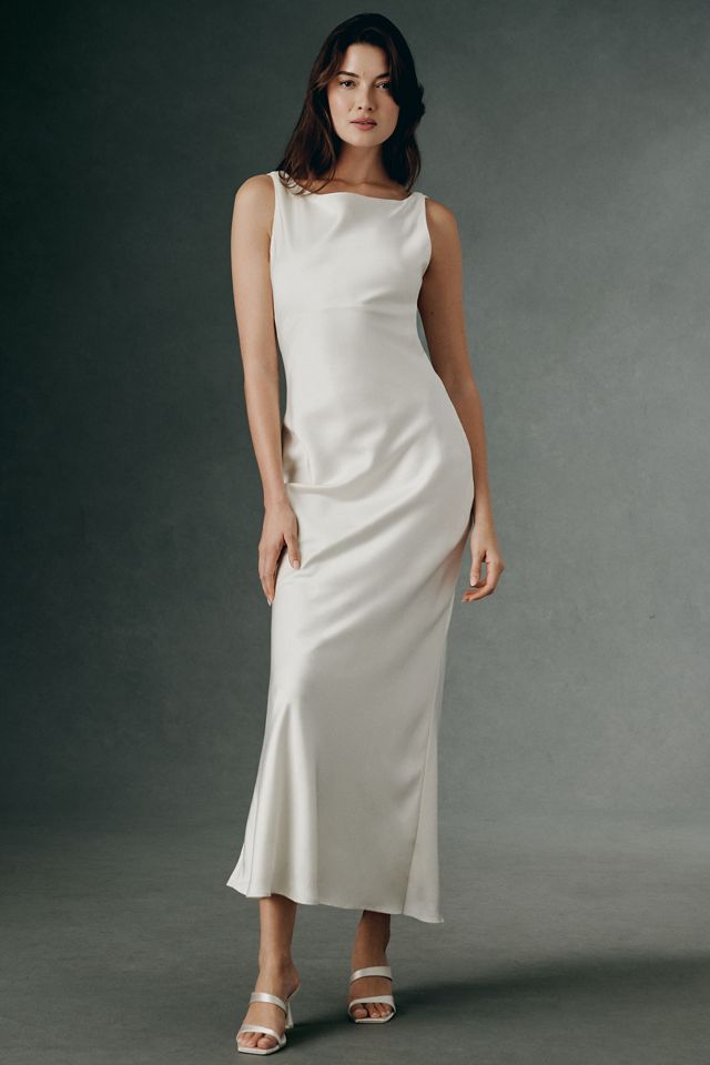 Endless Rose Draped Back Satin Column Slip Dress | Anthropologie