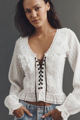 Pilcro Eyelet Ruffle Long-Sleeve Blouse