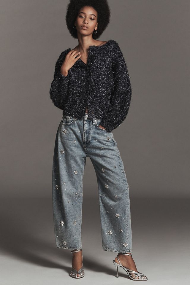 Boat-Neck Tinsel Cardigan Sweater #3