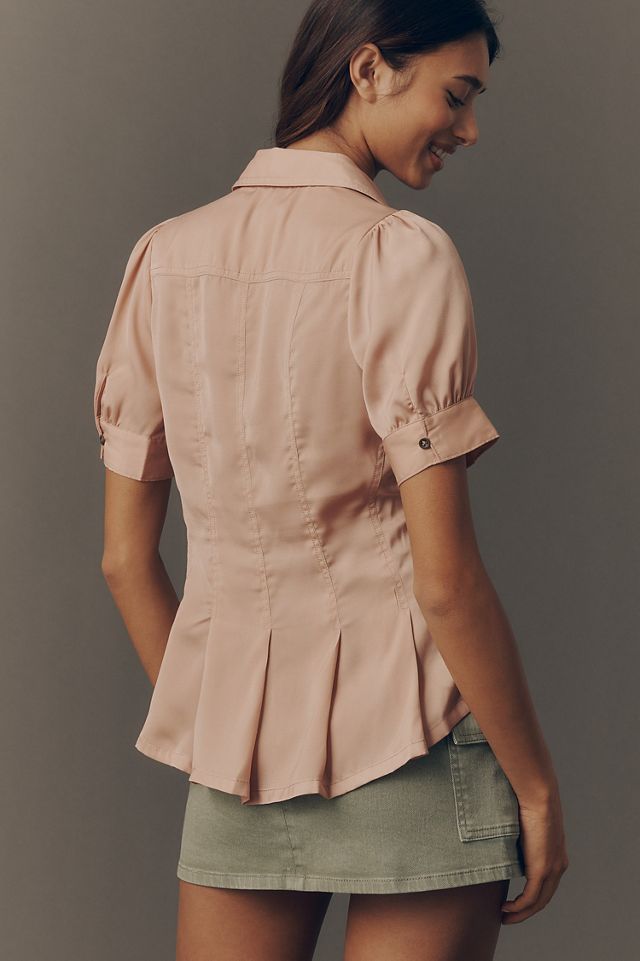 Pilcro Waisted Puff-Sleeve Buttondown Top #1