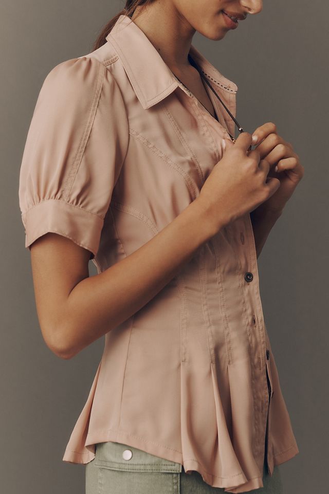 Pilcro Waisted Puff-Sleeve Buttondown Top #2