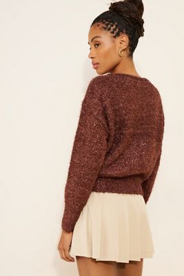 Long-Sleeve Boatneck Tinsel Sweater