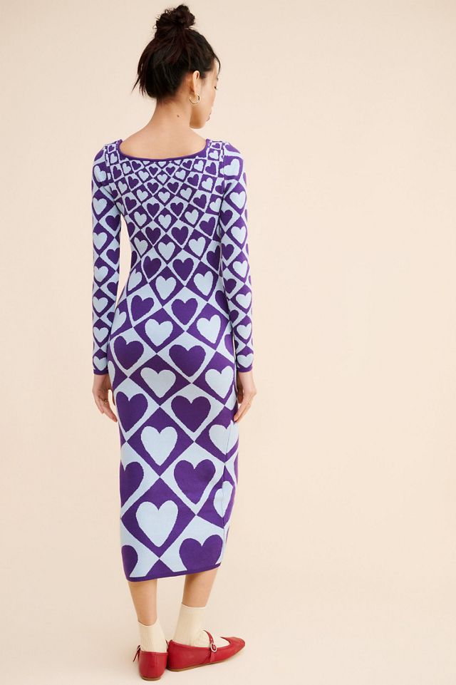FARM Rio Geo Heart Long-Sleeve Midi Sweater Dress #1