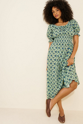 Exquise Short Sleeve Smocked Puff Sleeve Dress | Anthropologie