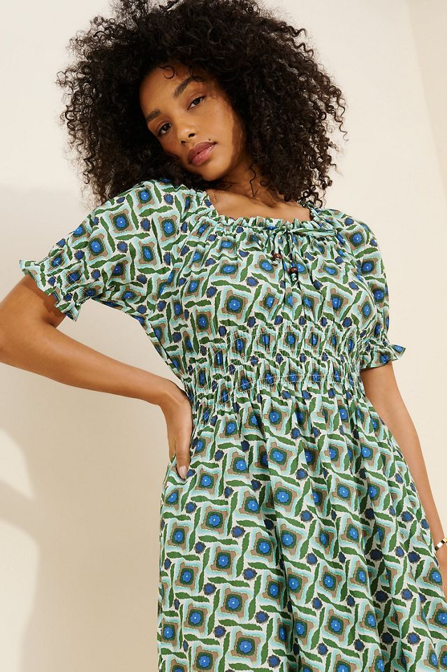 Exquise Short Sleeve Smocked Puff Sleeve Dress #3
