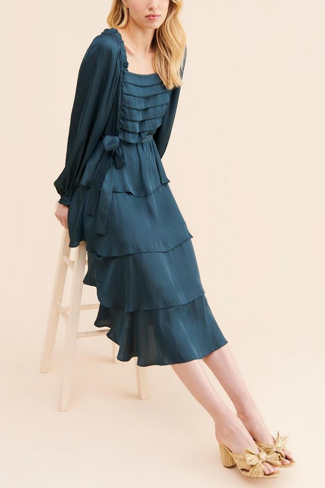 Current Air Square Neck Tiered Midi Dress #1