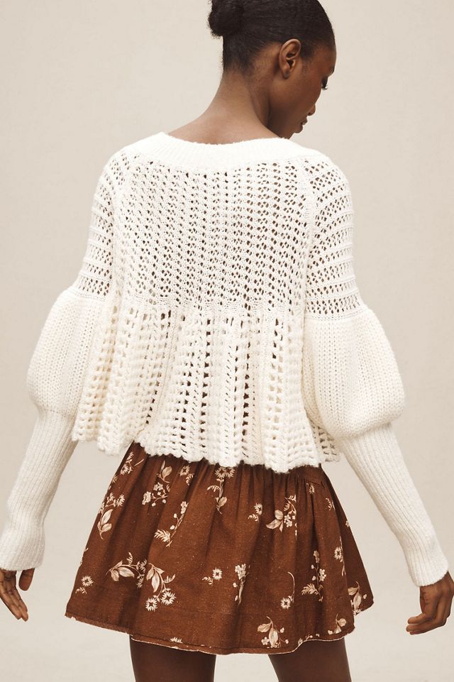 Puff-Sleeve Peplum Hem Sweater #1