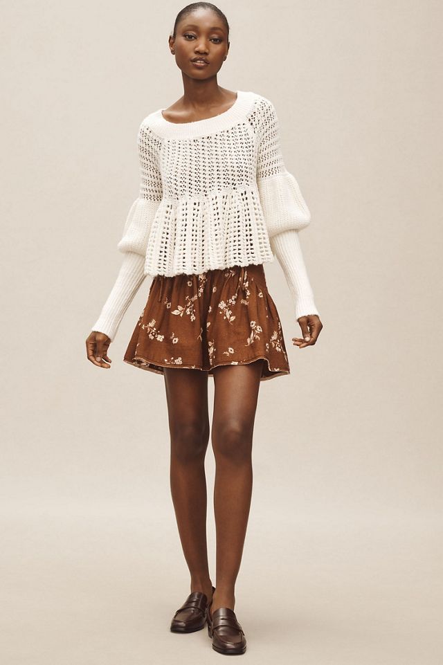 Puff-Sleeve Peplum Hem Sweater #3