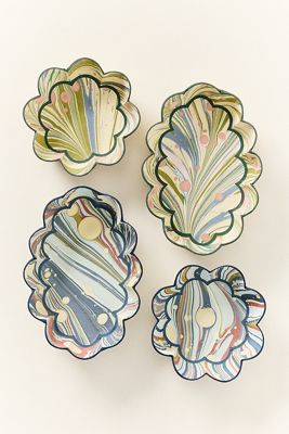Craft Boat Hand Marbled Scalloped Trinket Dish