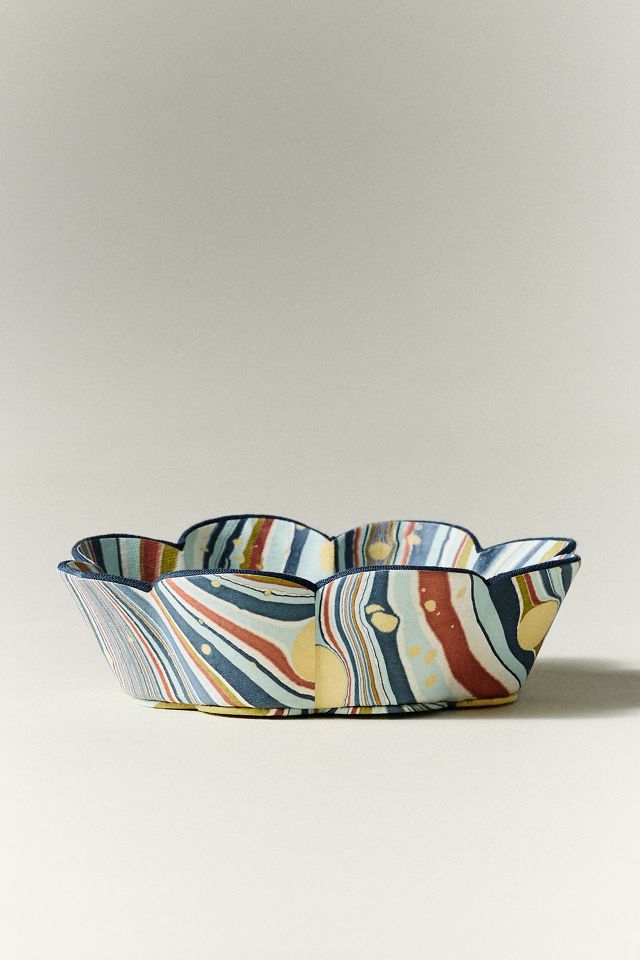 Craft Boat Hand Marbled Scalloped Trinket Dish #1