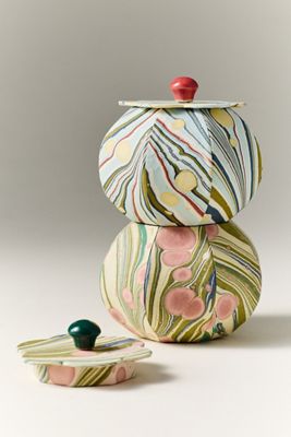 Craft Boat Hand Marbled Lidded Trinket