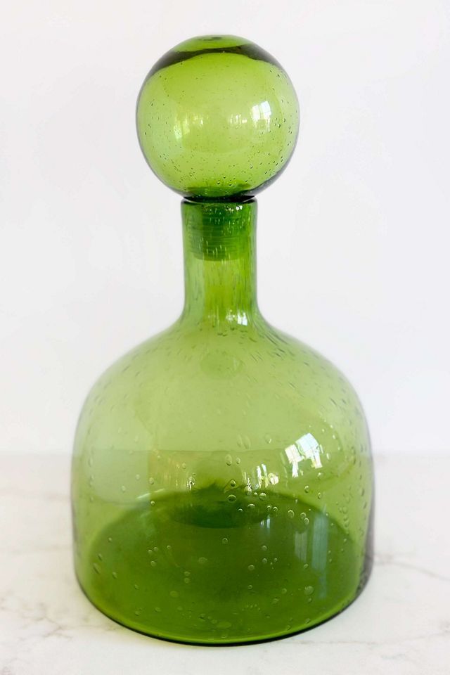 Old Flame Candle Co. Vintage Green Bubble Glass Decanter #1