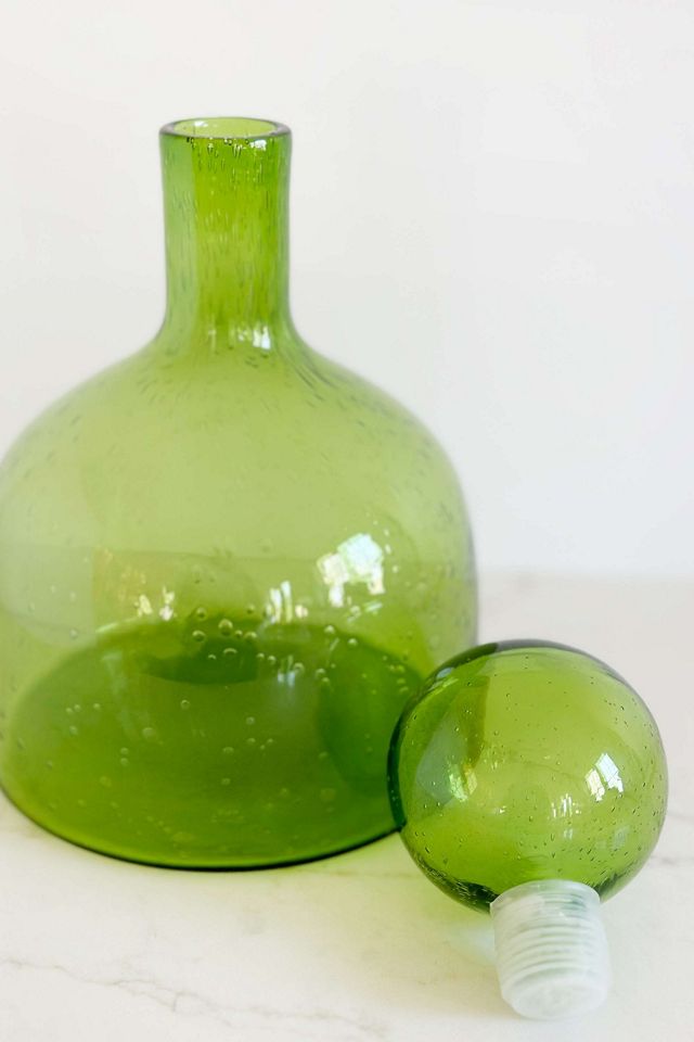 Old Flame Candle Co. Vintage Green Bubble Glass Decanter #2