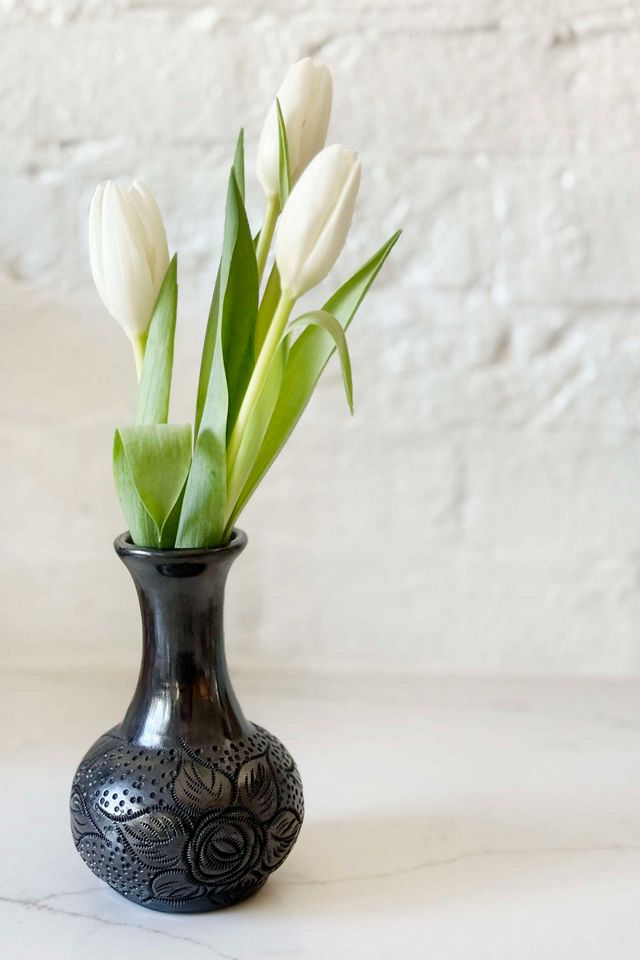 Old Flame Candle Co. Vintage Oaxacan Incised Floral Bud Vase #2