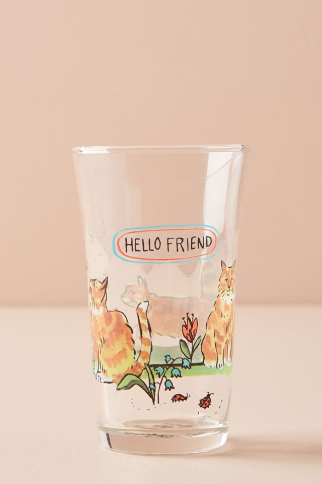 2 authentic Anthropologie Molly Hatch Juice Glass Good Day Mushroom Chicken Tumbler Juice