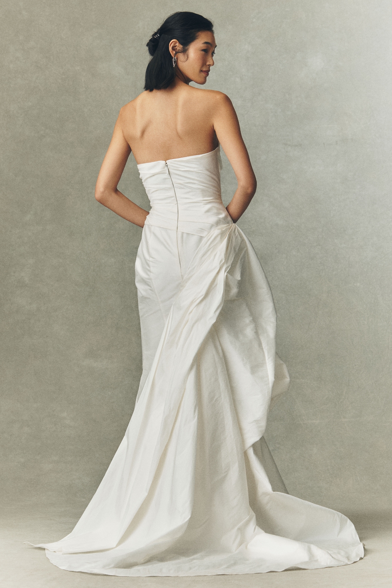Watters Monroe Strapless Ruffled Column Wedding Gown