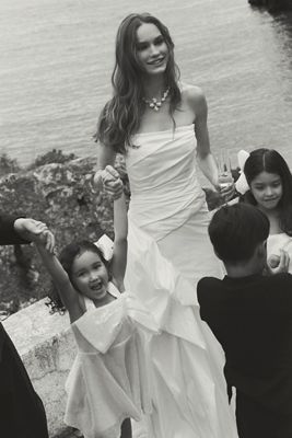 Watters Monroe Strapless Ruffled Column Wedding Gown
