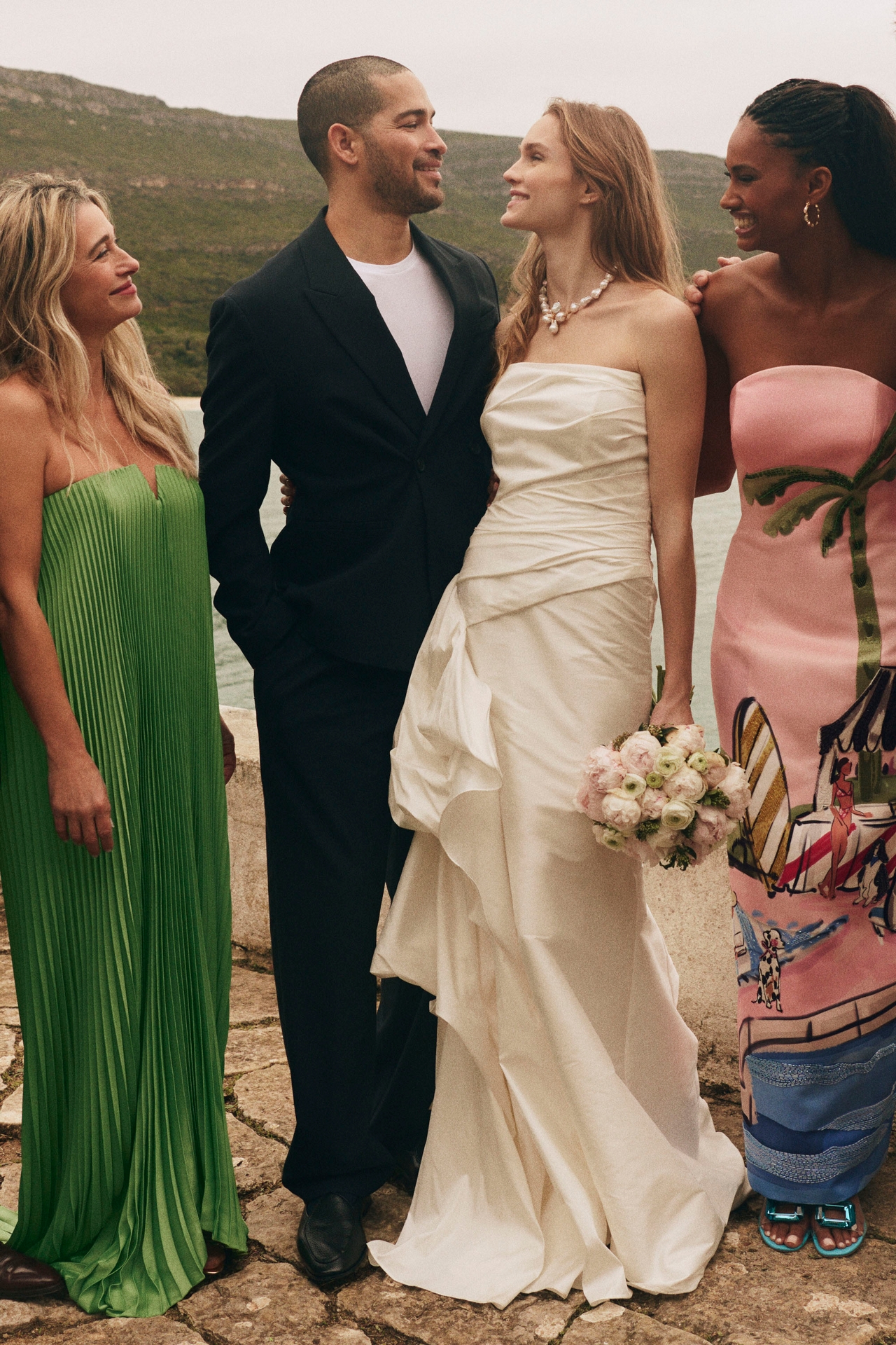 Watters Monroe Strapless Ruffled Column Wedding Gown