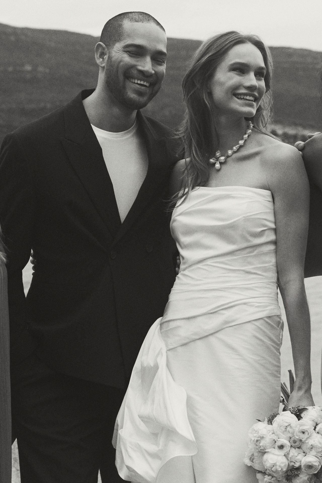 Watters Monroe Strapless Ruffled Column Wedding Gown