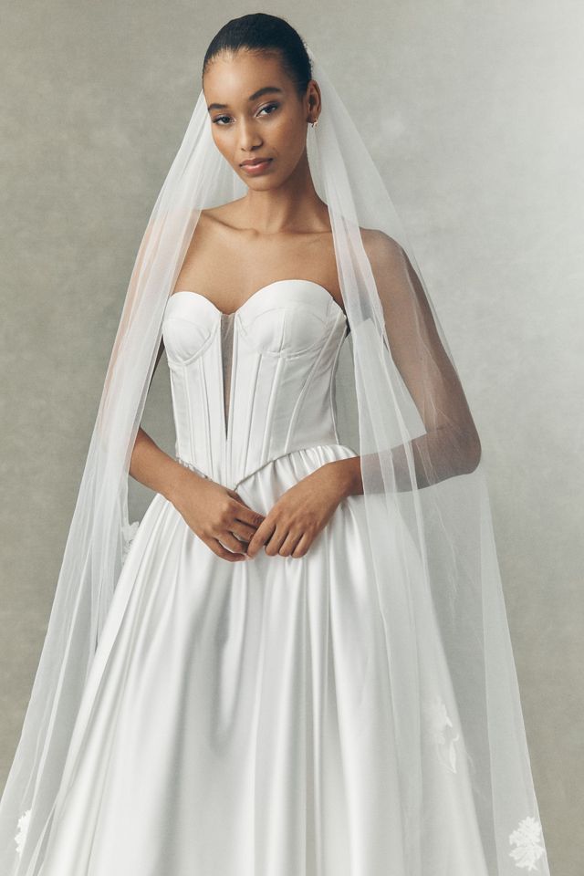 Watters Carina Strapless Plunged Basque-Waist Fit & Flare Satin Wedding Gown #3
