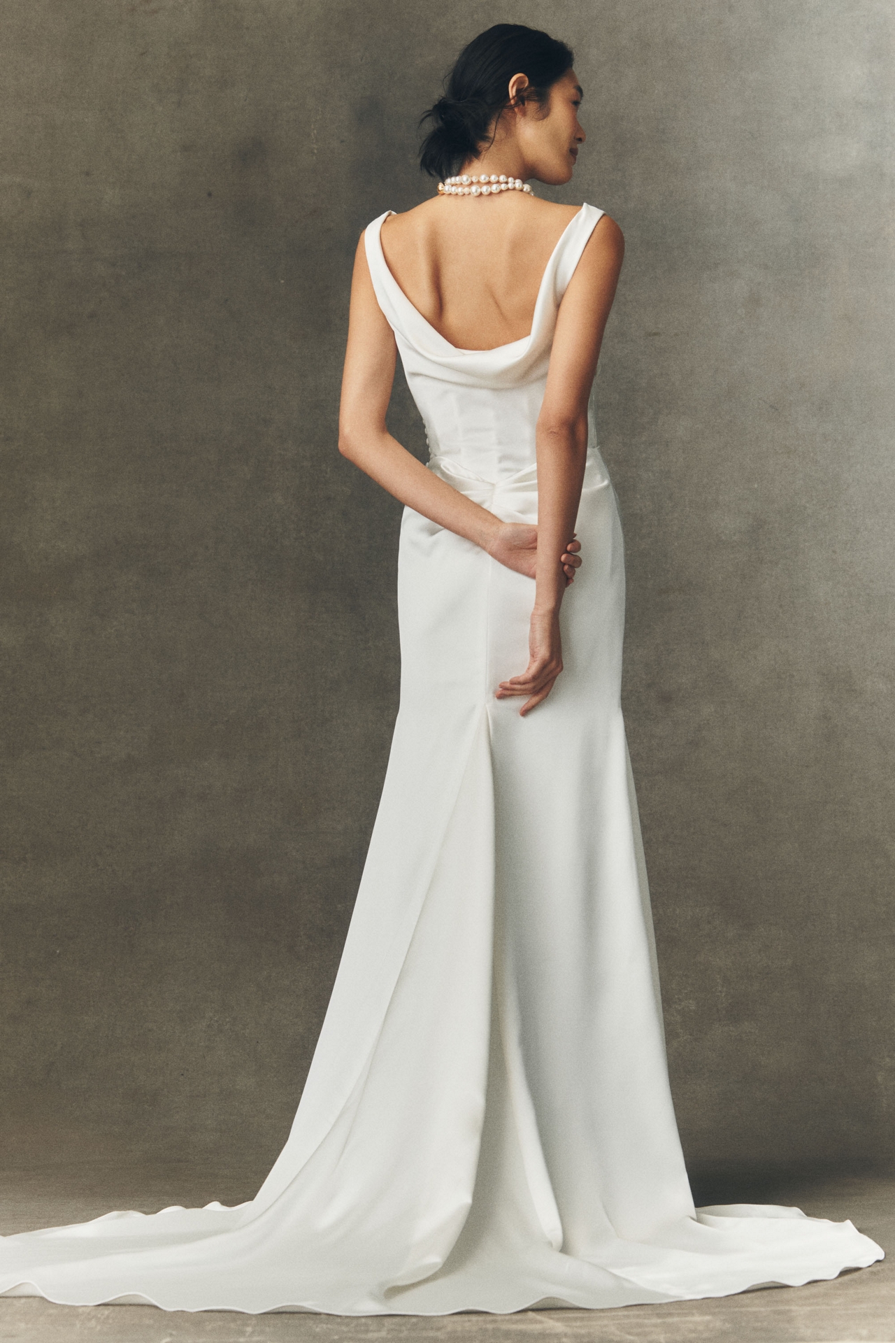Watters Amaryliss Cowled Satin Column Wedding Gown