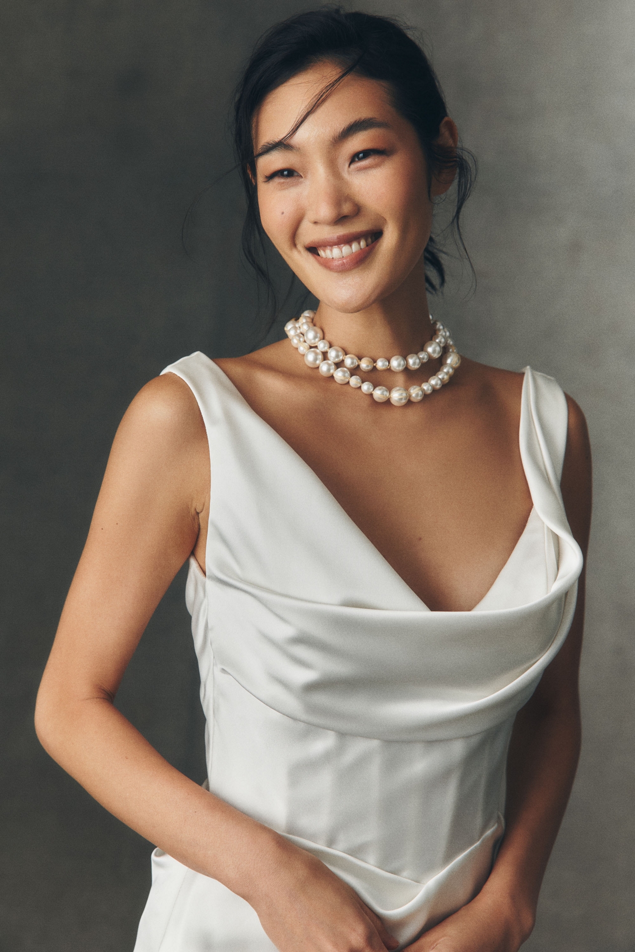 Watters Amaryliss Cowled Satin Column Wedding Gown