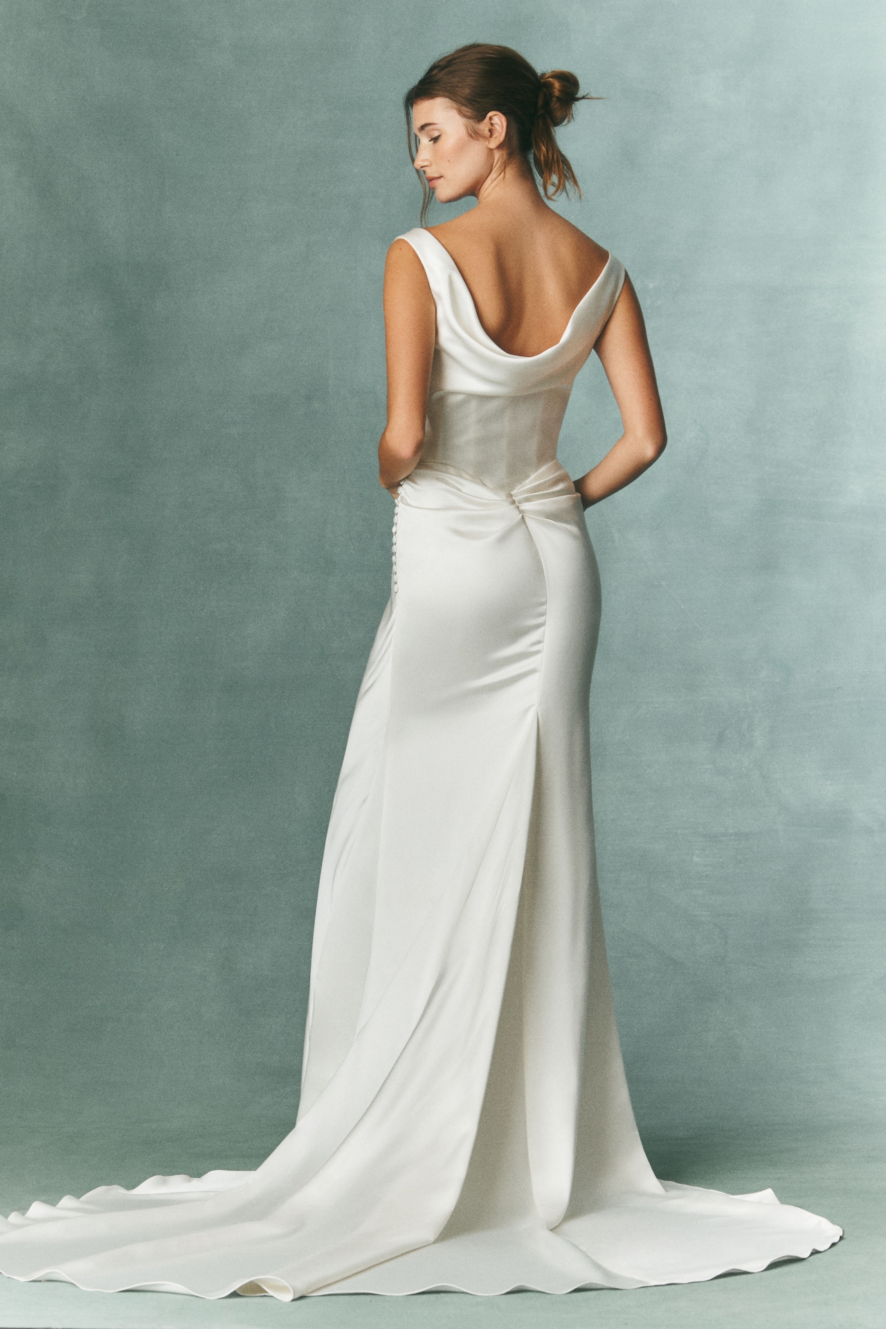 Watters Amaryliss Cowled Satin Column Wedding Gown