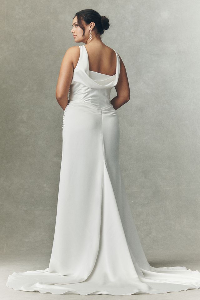 Watters Amaryliss Cowled Satin Column Wedding Gown #5