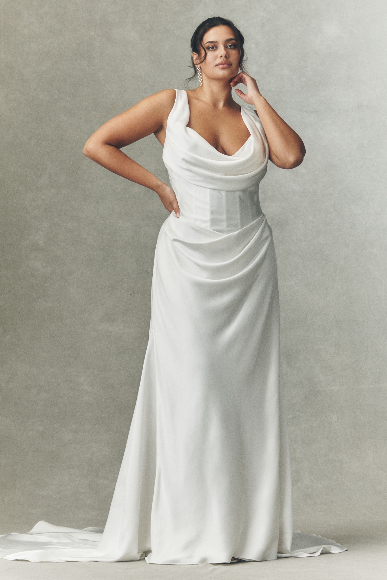 Watters Amaryliss Cowled Satin Column Wedding Gown