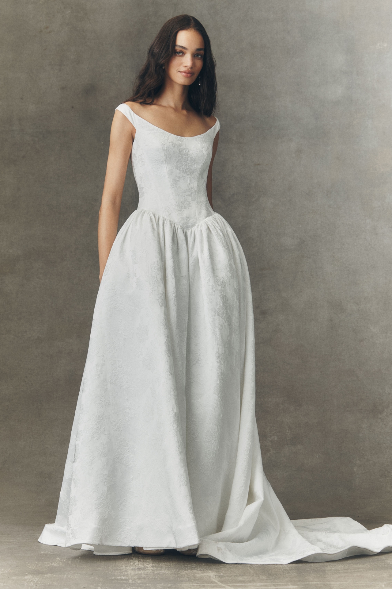 Watters Stella Off-Shoulder Basque-Waist Wedding Gown