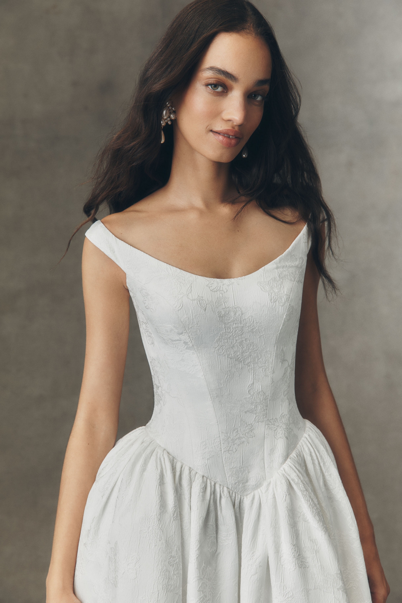 Watters Stella Off-Shoulder Basque-Waist Wedding Gown