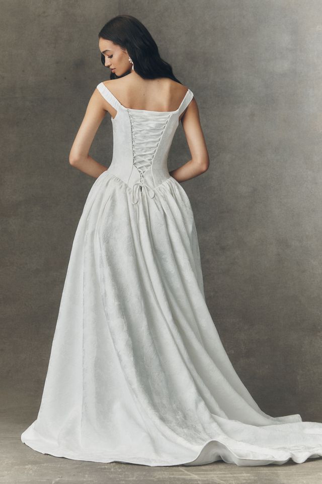 Watters Stella Off-Shoulder Basque-Waist Wedding Gown #4