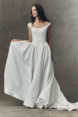 Watters Stella Off-Shoulder Basque-Waist Wedding Gown
