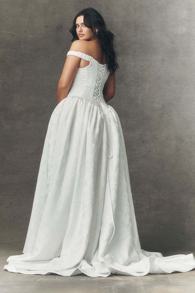 Watters Stella Off-Shoulder Basque-Waist Wedding Gown #6