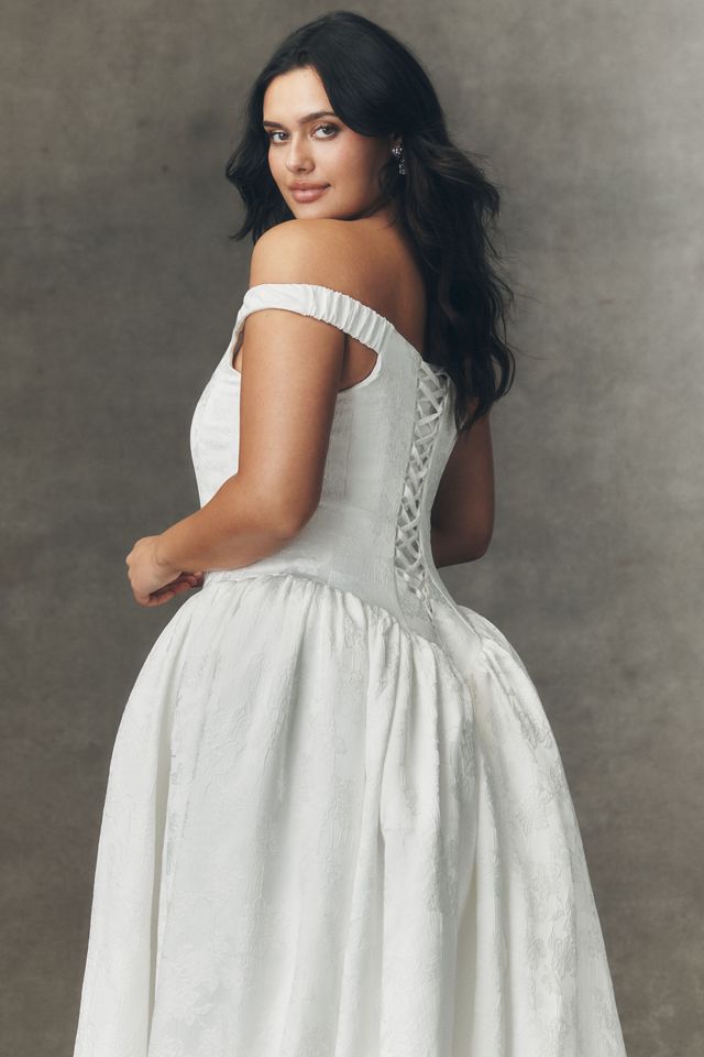 Watters Stella Off-Shoulder Basque-Waist Wedding Gown #9