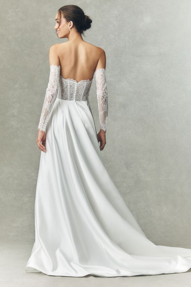 Watters Aster Strapless Satin Lace Wedding Gown #1