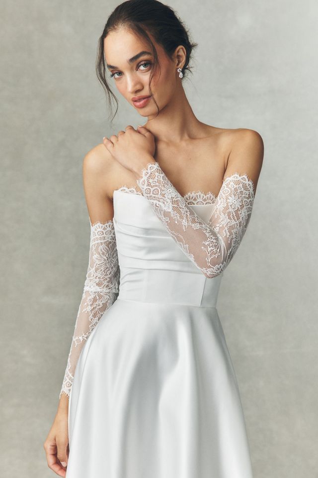 Watters Aster Strapless Satin Lace Wedding Gown #2