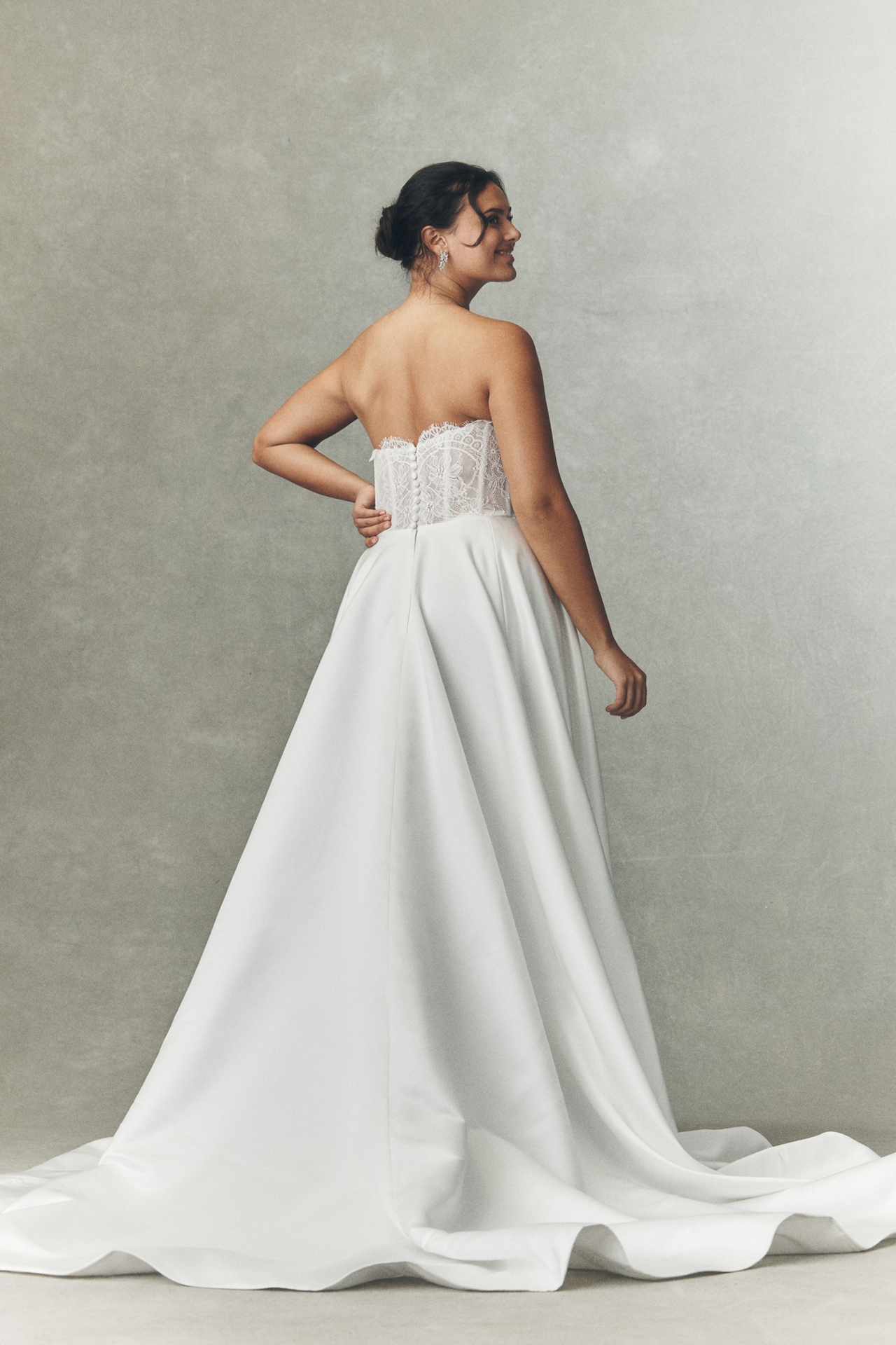 Watters Aster Strapless Satin Lace Wedding Gown