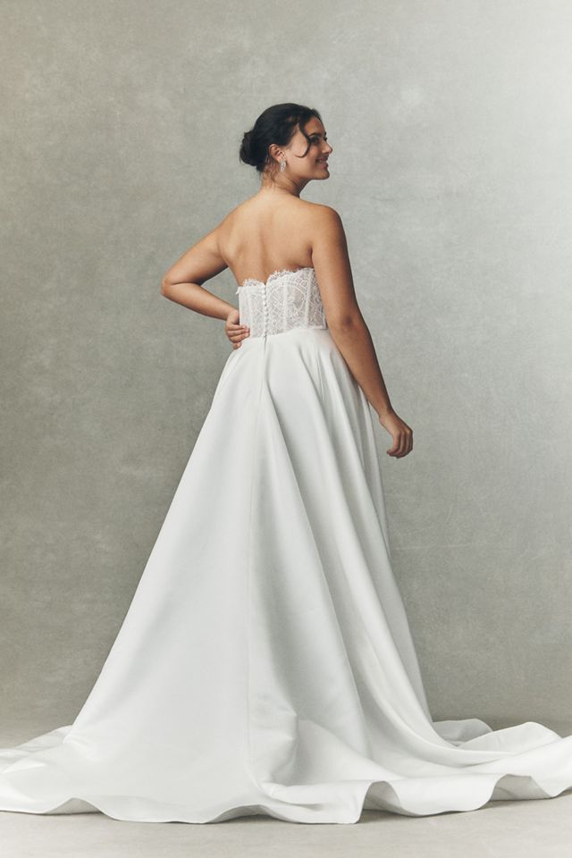 Watters Aster Strapless Satin Lace Wedding Gown #4