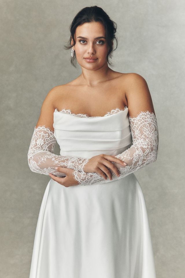 Watters Aster Strapless Satin Lace Wedding Gown #5