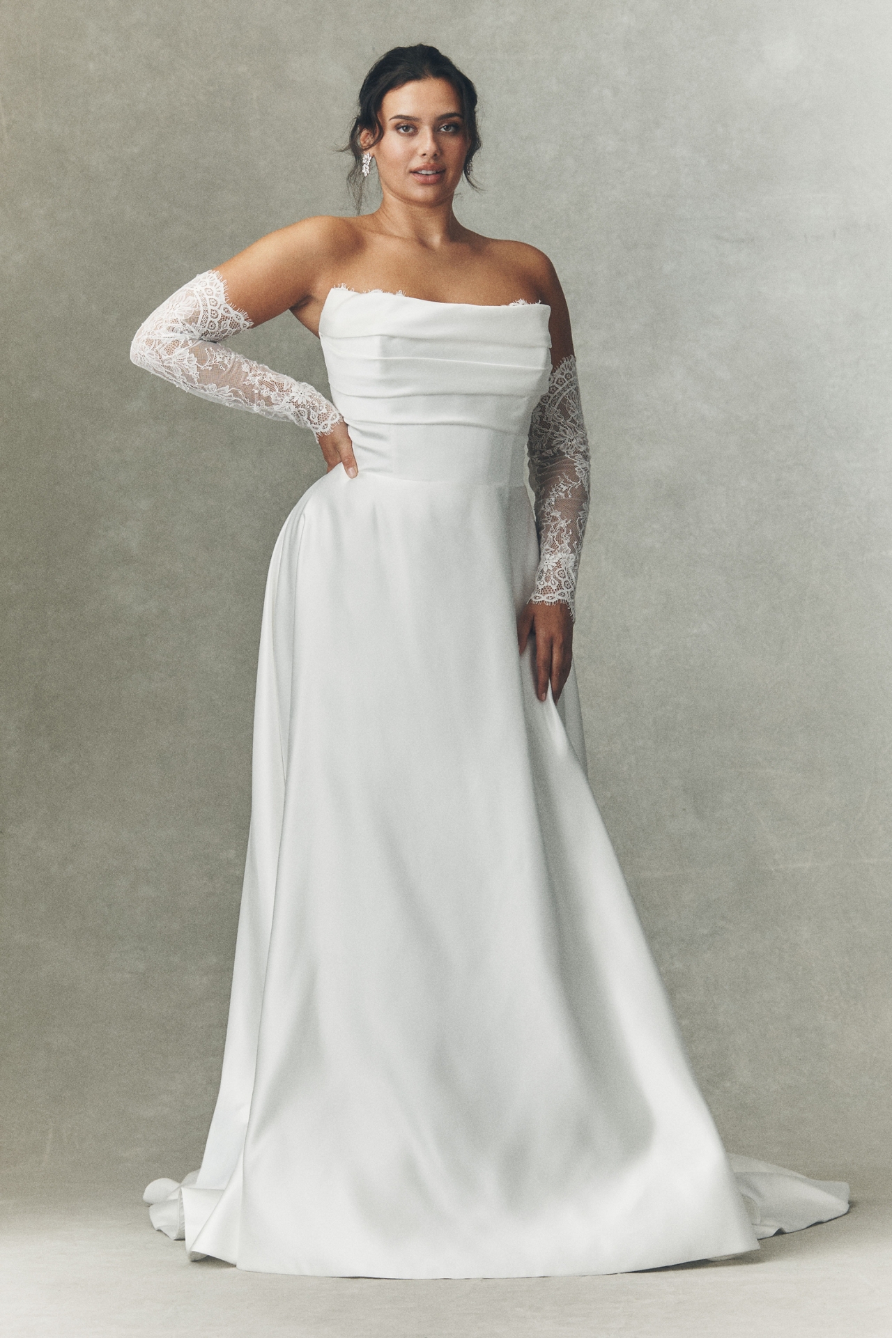 Watters Aster Strapless Satin Lace Wedding Gown