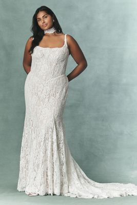 sachin and babi light blue dress Plus Size V-Neck Classic Lace Sheath Wedding Dress main image 0