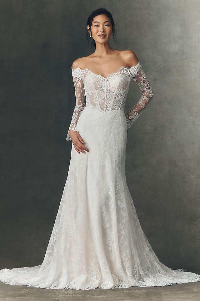 off the shoulder corset wedding dresses Lace Sweetheart Off-Shoulder Dress VW2605 with Slit Viniodress Ideal for formal ceremonies or grand indoor venues Off-Shoulder Sweetheart Corset Top Lace