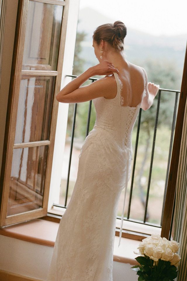 Exclusive: Pronovias Etany Draped Lace Gown