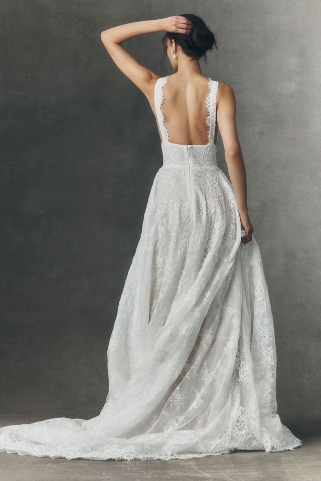 RISH Vayda V-Neck Lace A-Line Wedding Gown | Anthropologie