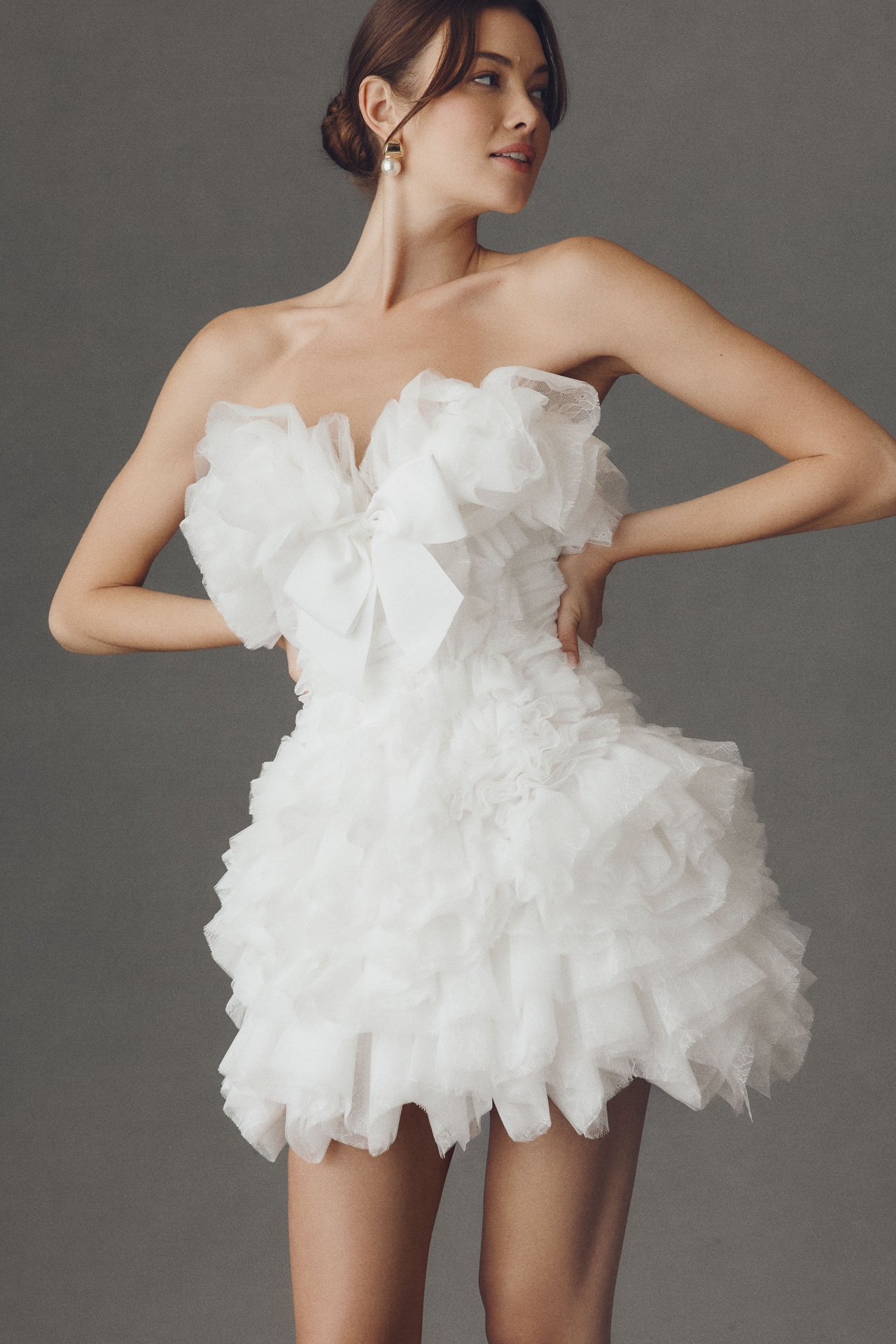 Sébastien Luke Ruffled Lace Mini Dress with Trumpet Skirt