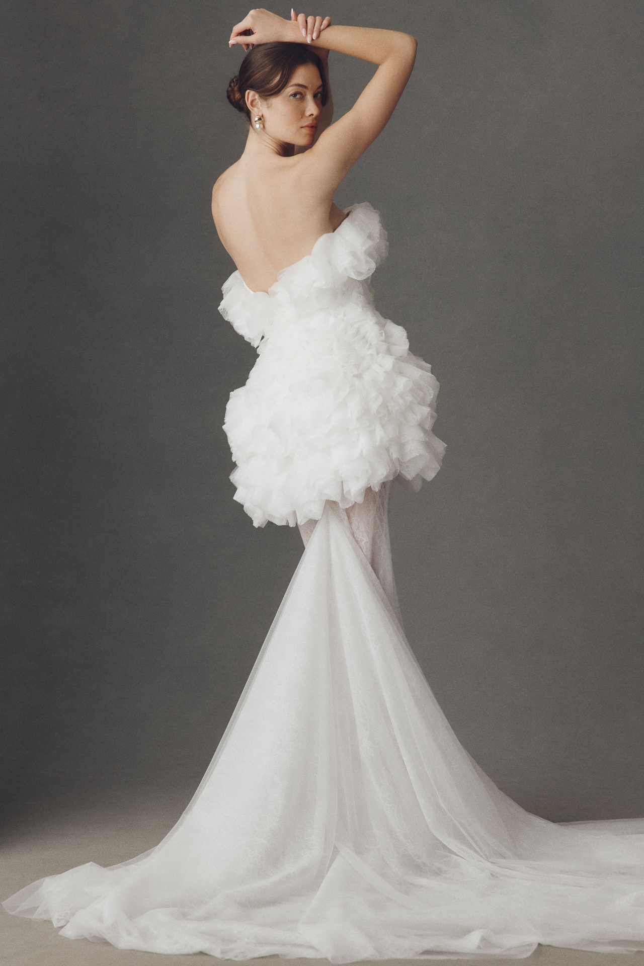 Sébastien Luke Ruffled Lace Mini Dress with Trumpet Skirt